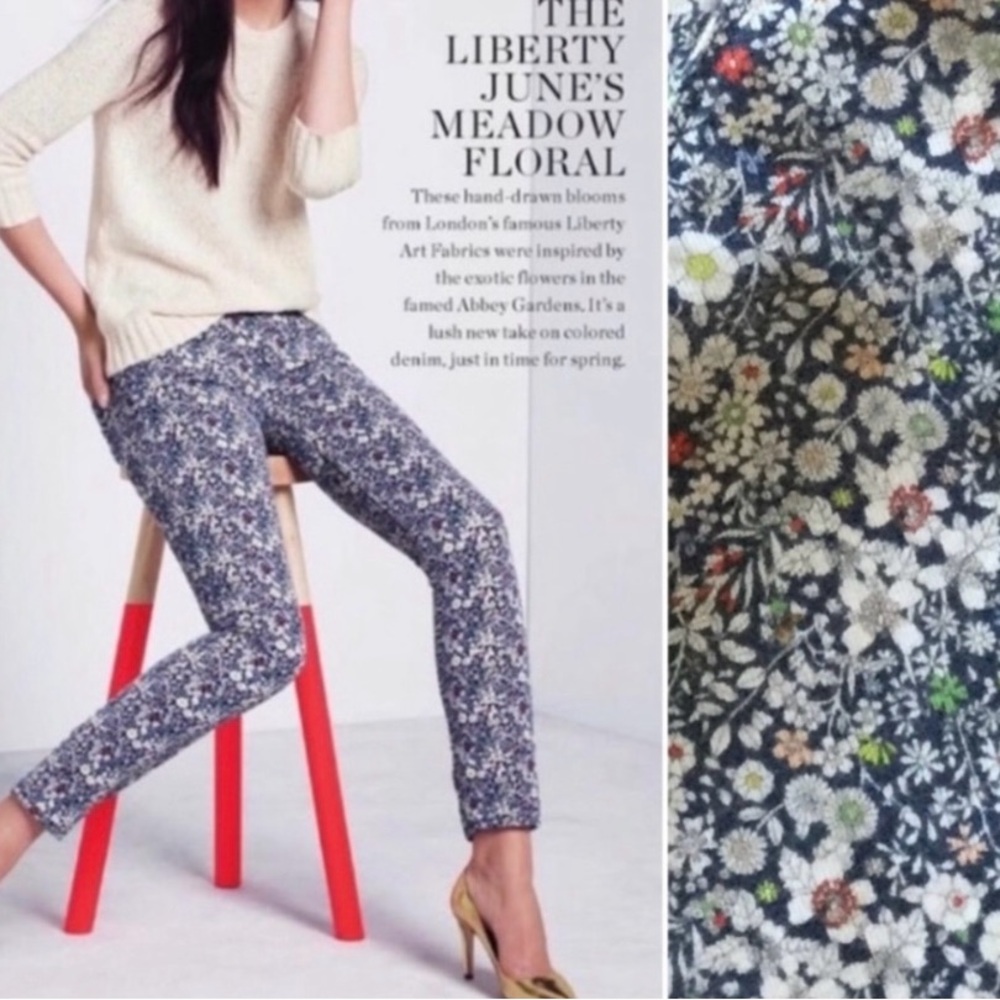 J. Crew Liberty Floral Ankle Jeans - Navy and White